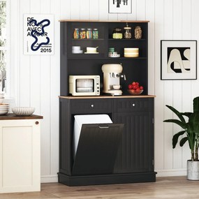 Armário Cozinha 100 x 34 x 172 cm com Porta para caixote de lixo com porta dupla basculante com bancada preto