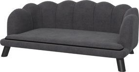 Cama para cães e gatos com design contemporâneo em forma de concha, dimensões: 98 C x 60 L x 35 A cm, almofada macia em veludo cinzento