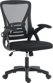 Cadeira de escritório ergonómica 59,5 x 56 x 103 cm, cadeira de escritório em malha, braços rebatíveis, altura ajustável, preta