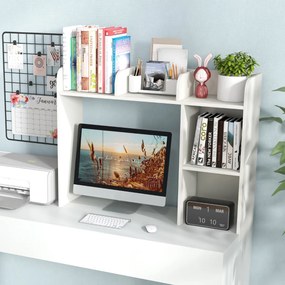 Prateleira de madeira para secretária com 4 prateleiras e organizador de secretária com compartimento aberto 94 x 25 x 74 cm Branco