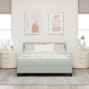 Cama Box com Colchão e Luz LED Cinza Claro 140x200 cm Veludo