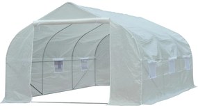 Outsunny Estufa Tipo Túnel 445x299x200cm com Porta Enrolável 6 Janelas Estufa para Cultivo de Plantas Verduras Branco