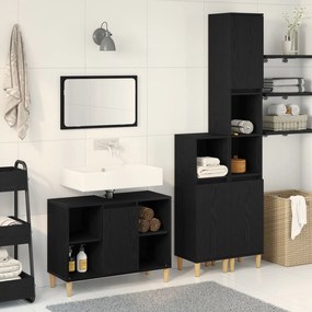 Conjunto de Móveis para Banheiro vidaXL com 3 Peças Carvalho Preto Mad