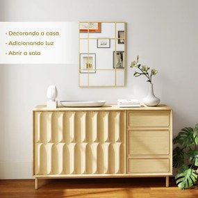 Espelho Retangular de Parede Espelho de Janela 70x50cm com Moldura Metálica Espelho Decorativo para Sala Quarto Dourado