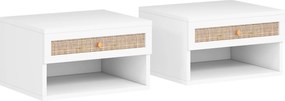 HOMCOM Conjunto de 2 Mesas de Cabeceiras Suspensas com Compartimento Aberto e Gaveta com Frente em Vime 40x34x23 cm Branco | Aosom Portugal