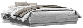 Estrutura de cama com luzes LED 150x200 cm cinzento sonoma