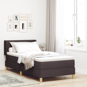 Cama Box Spring com Colchão Castanho Escuro 90x190 cm em Tecido