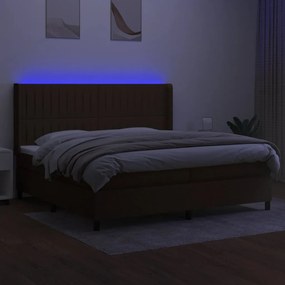 Cama box spring c/ colchão/LED 200x200cm tecido castanho-escuro