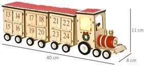 Calendário de Advento de Natal com Luz LED e 24 Gavetas Decoração de Natal Modelo Trem para Escritório Mesa Lareira 40x8x11cm Madeira