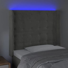 Cabeceira cama c/ luzes LED veludo 83x16x118/128 cm cinza-claro