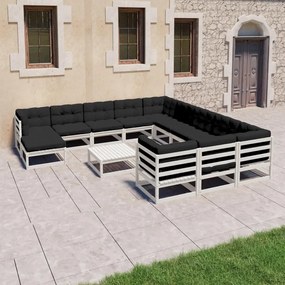 vidaXL 12 pcs conj. lounge de jardim c/ almofadões pinho maciço branco