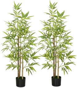 HOMCOM Conjunto de 2 Plantas Artificiais com Vaso Plantas Sintéticas de Bambu com 498 Folhas para Decoração Ø15x120 cm Verde | Aosom Portugal