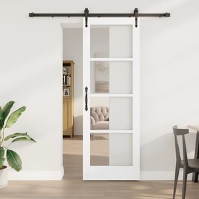 Conjunto de Porta Deslizante vidaXL com Conjunto de Ferragens Branco 73.5x211 cm Madeira Sólida de Pinho