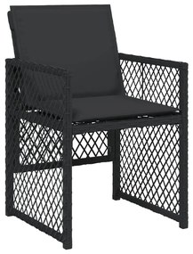 15 pcs conjunto de jantar p/jardim com almofadões vime PE preto