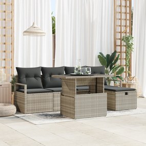 Conjunto de Sofás de Jardim com Almofadas Cinzento-Claro Rattan Poly