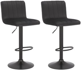 Conjunto de 2 bancos de bar Jamie com revestimento em veludo 87-107 x 41 x 49 cm Preto