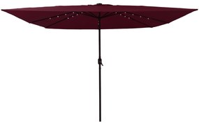 Parasol de Jardim Quadrado vidaXL com Luzes LED 295x245 cm Bordô