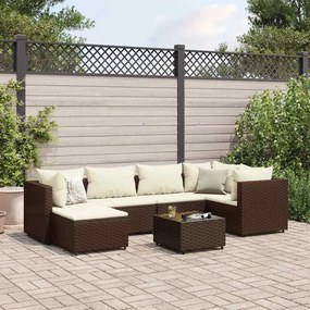 vidaXL 7 pcs conjunto lounge de jardim c/ almofadões vime PE castanho