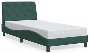 Estrutura de cama c/ luzes LED 90x190 cm veludo verde-escuro