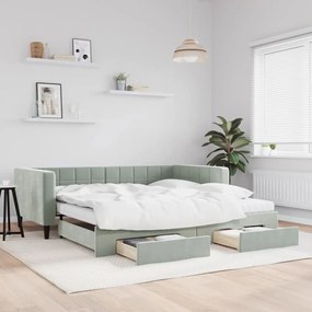 Sofá-cama c/ gavetão e gavetas 100x200 cm veludo cinzento-claro