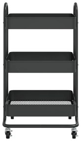 Carrinho com 3 prateleiras 46x34x79 cm aço preto
