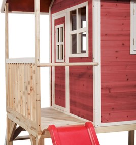 Casa de brincar infantil exterior para crianças Loft 300 em madeira com escorrega - Vermelha