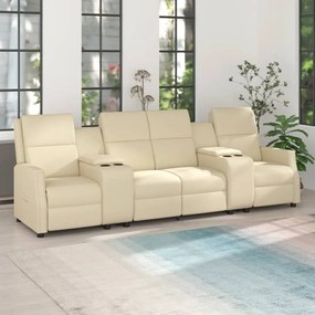 vidaXL Sofá reclinável 4 lugares c/ suportes copos couro artif. creme