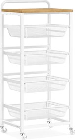 Carrinho de cozinha 31,7 x 40 x 95 cm com vários níveis e cestos extraíveis carvalho dourado-branco 