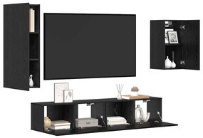 Conjunto de Estante para TV com prateleira 4 pcs Carvalho Preto