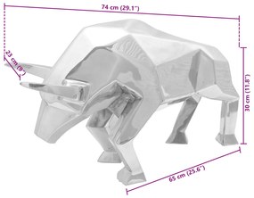 Escultura de Touro vidaXL Prateada 74x23x39 cm Alumínio