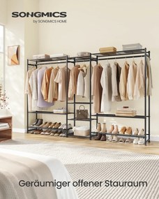 Guarda roupa aberto 30 x 206,4 x 157,1 cm com 10 prateleiras e 3 varões para cabides Preto