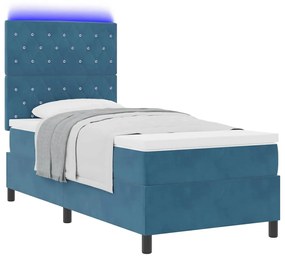 Cama Box com Colchão e LED vidaXL Azul Escuro 90x200 cm Veludo