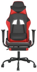 Cadeira gaming c/ apoio pés couro artificial preto e vermelho