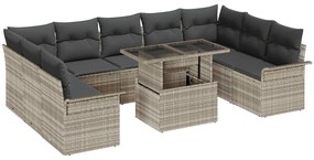 Conjunto de Sofá de Jardim vidaXL com 10 Peças e Almofadas Cinza Claro Rattan de Polietileno