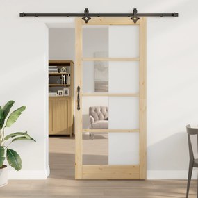 Conjunto de Porta Deslizante com Hardware vidaXL 'ORKDAL'Madeira Sólida e Vidro