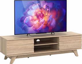 Móvel de TV com Portas de Correr, 145 x 39,5 x 41,5 cm, Prateleira Ajustável, Natural