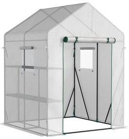 Estufa de Jardim 143x143x195cm Estufa de Aço com 2 Prateleiras Porta e 2 Janelas Enroláveis para Cultivo de Plantas Vasos de Flores Pátio Exterior Bra