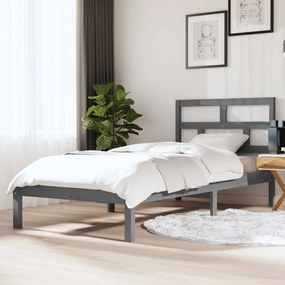 Estrutura de cama solteiro 90x190 cm madeira maciça cinza