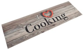 vidaXL Tapete de cozinha lavável 45x150 cm veludo padrão cooking cinza