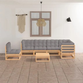 7 pcs conjunto lounge de jardim c/ almofadões pinho maciço