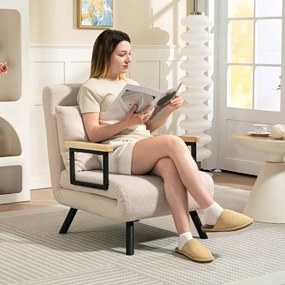 Poltrona Convertível em Cama Poltrona 3 em 1 Convertível em Cama com Encosto Ajustável em 5 Níveis 63x73x81 cm Bege