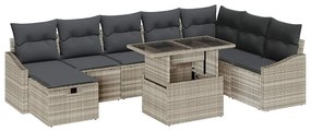 Conjunto de sofá de jardim de 9 peças com almofadas cinza claro