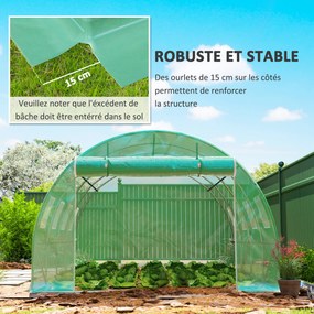 Lona de substituição para estufa em túnel de 12 m² (4 x 3 x 2 m) (ESTRUTURA NÃO INCLUIDA), PE anti-UV, impermeável, com 8 janelas + porta enrolável co