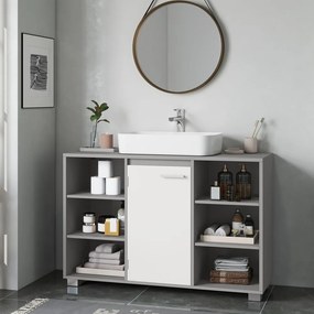 Armário de casa de banho 30 x 90 x 60 cm para lavatório (NÃO INCLUIDO), com prateleiras ajustáveis e pés cinzento-branco