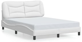 Estrutura cama c/ luzes LED 140x190 cm couro artificial branco