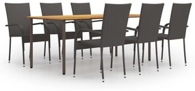 vidaXL 7 pcs conjunto de jantar para jardim vime PE castanho