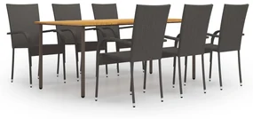 vidaXL 7 pcs conjunto de jantar para jardim vime PE castanho