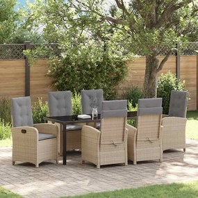 vidaXL Conjunto de Jantar de Jardim 7 Peças com Almofadas - Rattan Poliéster Bege