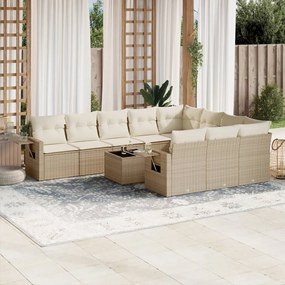 11 pcs conjunto sofás de jardim c/ almofadões vime PE bege