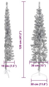 Meia árvore de Natal fina com suporte 120 cm prateado